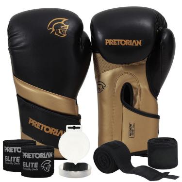 Imagem de Kit Luva Boxe Muay Thai Elite Pretorian + 2 Par Bandagem + Bucal-Unissex