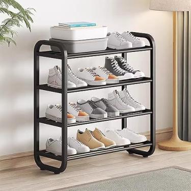 Imagem de Sapateira, organizador de armazenamento de sapatos de 4 níveis, prateleira de metal para sapatos, para entrada corredor, banheiro, sala de estar (natural) (4 camadas 75 cm/29,5 pol, preto)