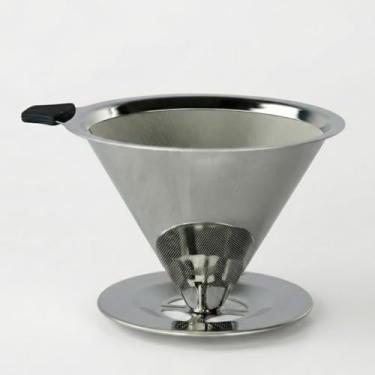 Imagem de Filtro de Café em Aço Inox Reutilizável Coador Permanente Ecológico Malha Fina Extração Suave e Uniforme