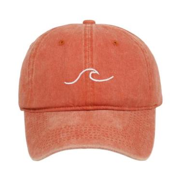 Imagem de Boné De Beisebol Vintage Com Padrão De Ondas Lavadas E Bordado Em Algo