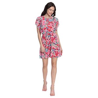 Imagem de Donna Morgan Vestido feminino com decote e cintura esvoaçante e bainha em camadas, Branco macio/rosa choque, 34