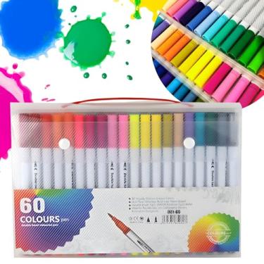 Imagem de Canetas Marcadoras Dupla Ponta, 60 Cores Vibrantes, Ponta Brush e Ponta Fina 0.4mm, Base de Água Não Tóxica, Ideal para Ilustração, Caligrafia e Design Artístico