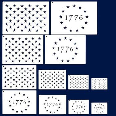 Imagem de 12 peças de molde de estêncil de bandeira americana de plástico, 6 tamanhos, 13 estrelas, 1776, estênceis de 50 estrelas para pintura, arte, artesanato, papel e scrapbook