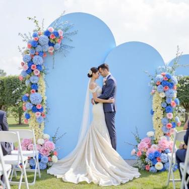 Imagem de Conjunto de 2 capas de arco azul de 2,2 m e 1,8 m sem vincos, para suporte de arco de 2,2 m e 1,8 m, capa de fundo de arco de elastano elástico de 2 lados, capas redondas de arco Chiara para meninos