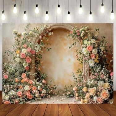 Imagem de Pano de fundo de parede de flores de 3 x 2,4 m, arco para grávidas, suprimentos para festa de casamento, dia dos namorados, dia das mães, chá de panela, faixa de chá de bebê, foto de retrato