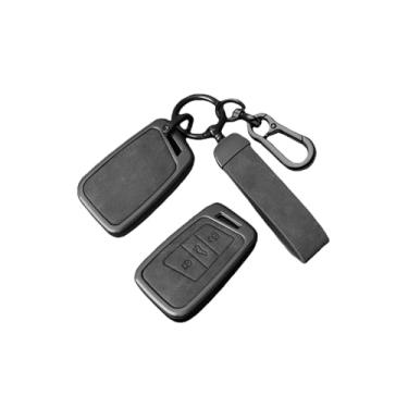 Imagem de Liga de couro caso chave do carro titular escudo compatível com skoda karoq logotipo personalizado protetor capa metal habitação chaveiro acessórios(Grey set D)