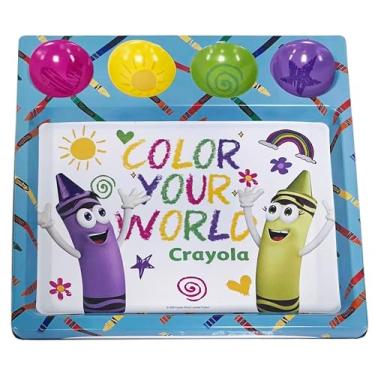 Imagem de Crayola Bandeja de atividades de metal, formato quadrado, azul com padrão de giz de cera, 33 x 33 x 2,5 cm, espaço de armazenamento para artesanato e lição de casa, a partir de 3 anos