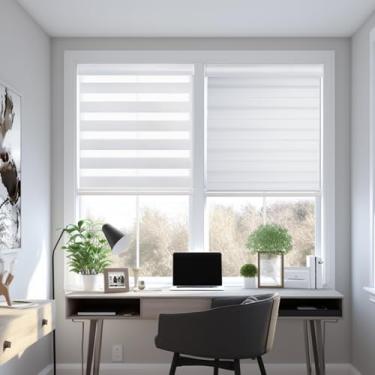 Imagem de Changshade Persianas Zebra sem fio para janelas, cortina de rolo zebra com dupla camada de filtro de luz privacidade para dia e noite, persianas transparentes para instalação fácil em casa, 104 cm L ×