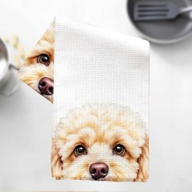 Imagem de Adoráveis toalhas de cozinha douradas para cachorros, pano de prato decorativo de microfibra absorvente, toalha de chá, toalhas de mão de waffle para cozinha, casa, banheiro, presentes para amantes de