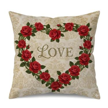 Imagem de UZFNY Capa de almofada de dia dos namorados 45,7 x 45,7 cm, coroa de coração, vintage, vermelha, floral, fronha, frente e verso, casa, sofá, quarto, decoração
