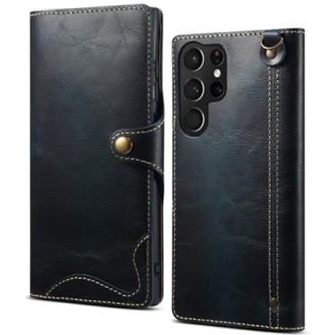 Imagem de Capa flip para Samsung Galaxy S25/S25 Plus/S25 Ultra, capa de couro genuíno com porta-cartões à prova de choque Slim Retro Wallet Cover