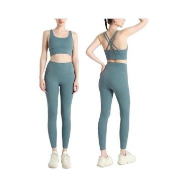 Imagem de Conjunto De Yoga Feminino De Verão 2 Peças: Top Esportivo De Nylon Com