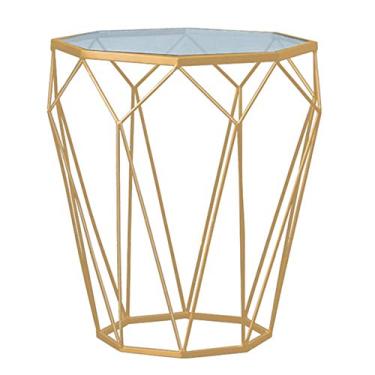 Imagem de Mesa lateral para sala de estar, mesa de centro moderna geométrica, espaço pequeno, metal e topo de vidro redondo destacável, mesa de cabeceira para quarto (cor: A) (A)