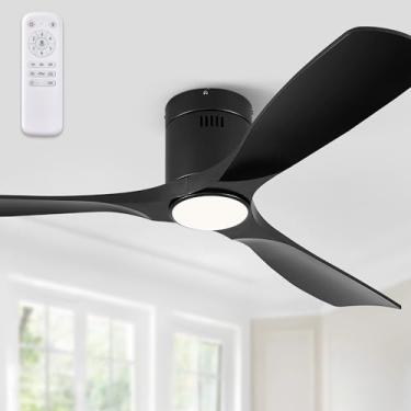 Imagem de Fanbulous Ventiladores de teto de 132 cm com luzes e controle remoto, ventilador de teto moderno com 3 cores de LED, ventiladores de teto de baixo perfil externo com temporizador de 6 velocidades