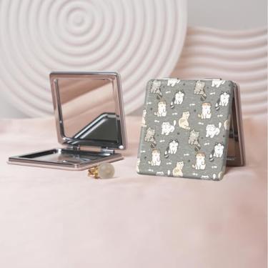 Imagem de Espelho de maquiagem portátil estilo anime de desenho animado, mini espelho de maquiagem portátil dobrável, espelho de contorno quadrado portátil, adequado para mulheres usarem em várias ocasiões