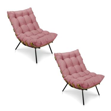 Imagem de Kit 2 Poltronas Costela Veludo Base Metálica Pallazio Rosê