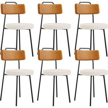 Imagem de Kit 06 Cadeiras Decorativa Estofada Sala De Jantar Barcelona L02 Couríssimo Whisky Linho Cru - Lyam