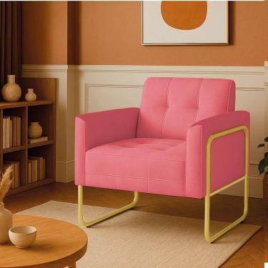 Imagem de Poltrona Sala Industrial Alta Tubo Dourado Elisa Suede Rosê D03 - D'rossi