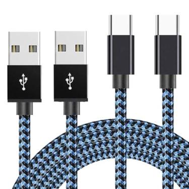 Imagem de Cabo USB C, pacote com 3 cabos USB tipo C trançados de nylon (3/6/10 pés), cabo de carregamento rápido USB tipo C para Samsung Galaxy Note 8/S8 Plus, LG G5/G6/V30, HTC 10, Nexus 5X/6P, BLUE BLACK