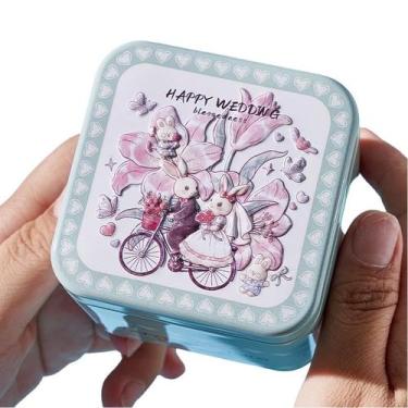 Imagem de Caixa de presente de metal pequena quadrada com tampa 7,5x7,5x6,5cm ro