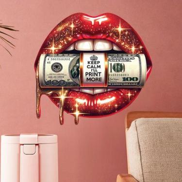 Imagem de Adesivo de parede Sparkling Lips with Money Decalque removível em PVC 