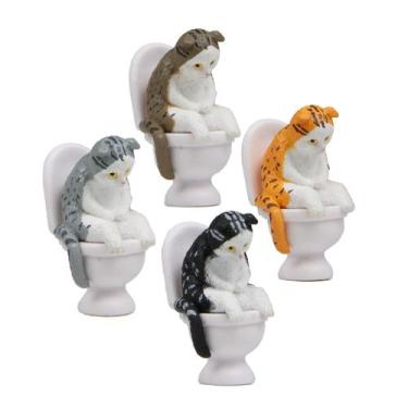 Imagem de Escultura de jardim: gato engraçado sentado no vaso sanitário, miniatu