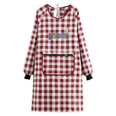 Imagem de Avental de algodão xadrez para mulheres com mangas compridas ETERNITY 