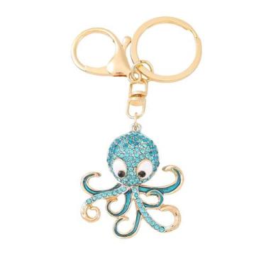 Imagem de Chaveiro Creative Aqua Blue Octopus com strass Zinc A - yiweisai