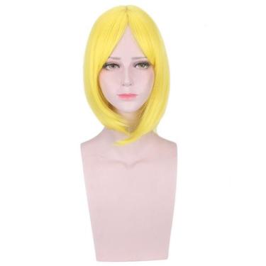 Imagem de Peruca de cosplay Bright Yellow Bob 35cm sintética para adolescentes -