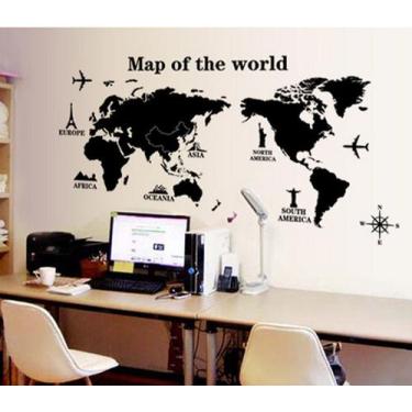 Imagem de Adesivos de parede World Map Black com ícones PVC 60x90cm - yiweisai