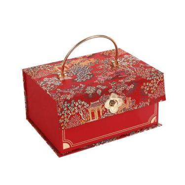 Imagem de Caixa de presente de casamento de seda chinesa com alça 22x16x11cm ver