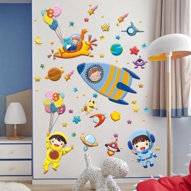 Imagem de Adesivos de parede Cartoon Astronaut Rocket Spaceship PVC 60x90cm - yi