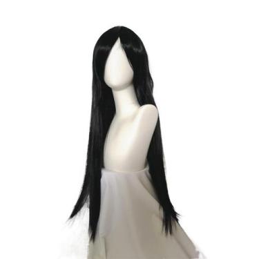 Imagem de Peruca de cosplay longa reta preta de 100 cm, sintética resistente ao 