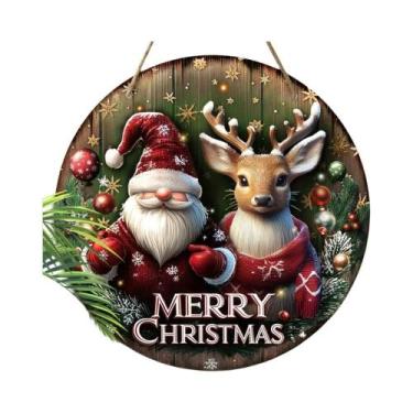 Imagem de Feliz Natal Papai Noel Rena Estrela Floco De Neve Guirlanda De Madeira