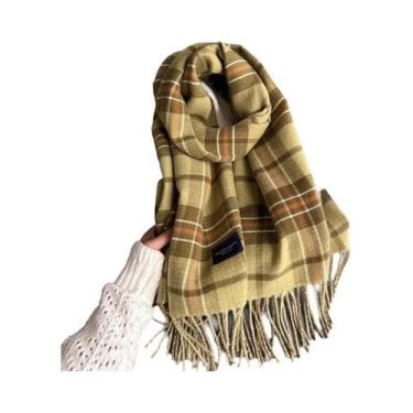 Imagem de Cachecol De Inverno Unissex Grosso Com Borlas, Pashmina De Caxemira Si