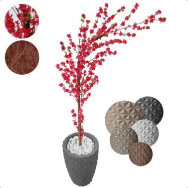 Imagem de Árvore Cerejeira Curvada Pink Artificial Com Vaso Grande - Flor de Men