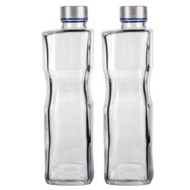 Imagem de Kit 2 Garrafa De Vidro Euro Home Quadrada H2o 1 Litro