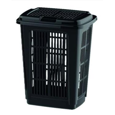 Imagem de Cesto de Roupas Telado 60 Litros Com Tampa Basculante Reforçado Preto