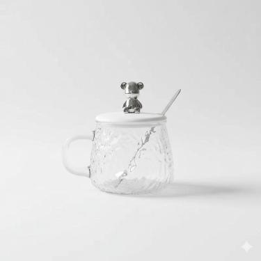 Imagem de Copo Caneca De Vidro Com Colher Tampa Com Urso - Wm