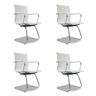 Imagem de Kit 4 Cadeiras De Escritório Oficial Webshop Esteirinha Baixa Fixa Branco