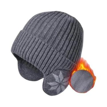 Imagem de Gorro De Inverno Unissex Tricotado Com Forro De Pelúcia E Protetor De 