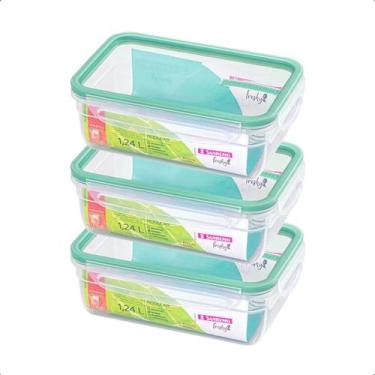 Imagem de Conjunto 3 Potes Plasticos Verde Com Travas 1,24L Sanremo