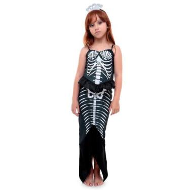 Imagem de Fantasia Esqueleto de Sereia Infantil de Halloween c/ Tiara - Sulameri