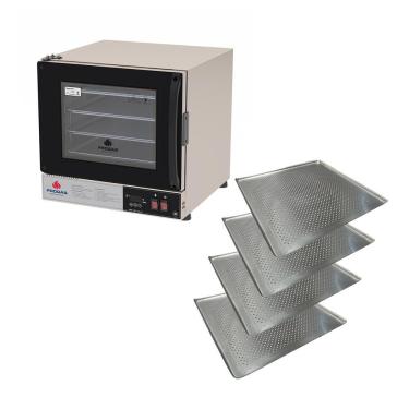 Imagem de Kit Forno Turbo de Convecção Progás Elétrico PRP-004 Plus com 4 Assadeiras Perfuradas Preto 220V