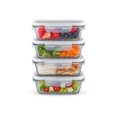 Imagem de Kit 4 Potes de Vidro Retangular com Tampa Hermética e Vedação de Silicone - Armazenamento Seguro e Versátil de 370ml para Alimentos (Branco)
