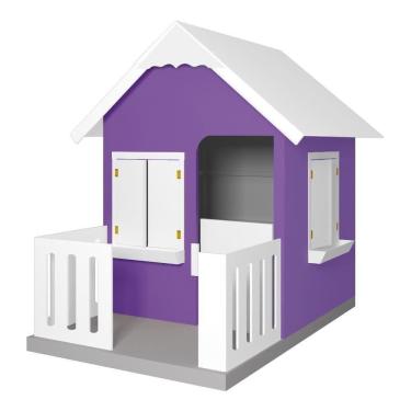 Imagem de Casinha de Brinquedo com Cercado e Floreiros L12 MDF Lilás e Branco Infantil Gran Belo