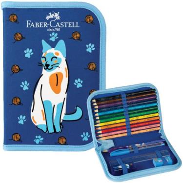 Imagem de Estojo Escolar Lápis de Cor Caneta Faber Castel Pet Gato - Faber-Caste
