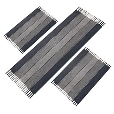 Imagem de Tapete de Cozinha Cinza e Bege 3 Peças Resistente