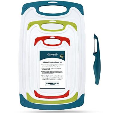 Imagem de Tábuas de corte para cozinha, conjunto de 4 tábuas de corte de plástico com pés antiderrapantes e sulcos para suco de gotejamento profundo, alça fácil de segurar, livre de BPA, não poroso, pode ser lavado na lava-louças