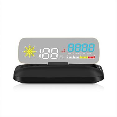 Imagem de wiiyii Carro HUD C5, visor Head-Up, scanner OBDII e GPS, velocidade do veículo, consumo de combustível, código de falha transparente, compatível com todos os carros